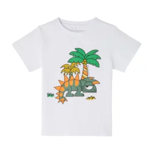 Белая футболка для мальчика с рисунком динозавра
