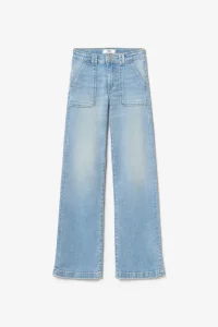 Широкие джинсы для девочки голубые с накладными карманами